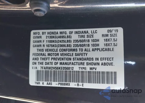 2019 Honda Cr-V Ex z USA, uszkodzony, nr VIN 7FARW2H56KE056812